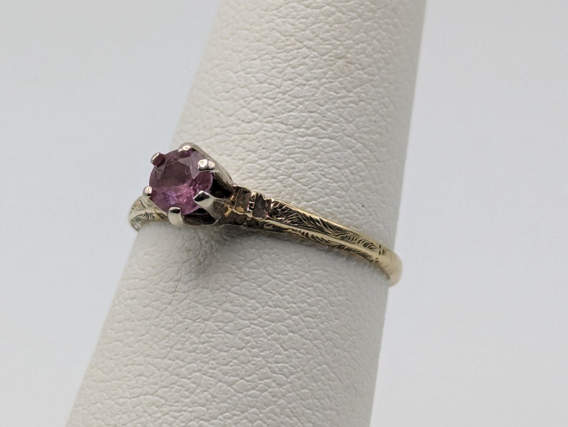 10k Yellow Gold Pink Sapphire Ring Vintage Womens Promise Ring