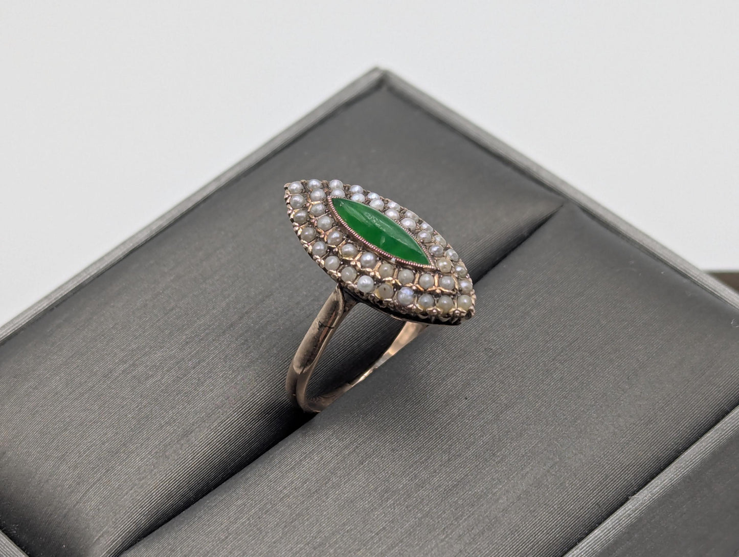 10k Victorian Gold Emerald Seed Pearl Ring. Cocktail Statement Ring Free Resize