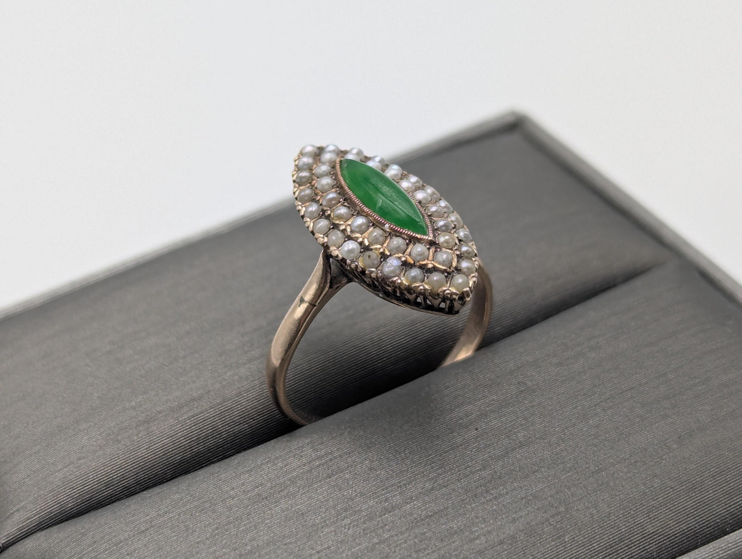 10k Victorian Gold Emerald Seed Pearl Ring. Cocktail Statement Ring Free Resize