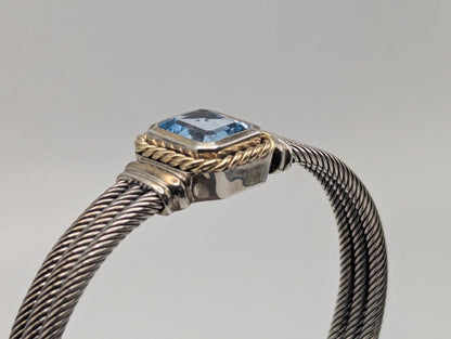 Designer Inspired 14k Gold and Sterling Silver Topaz Cuff Bracelet