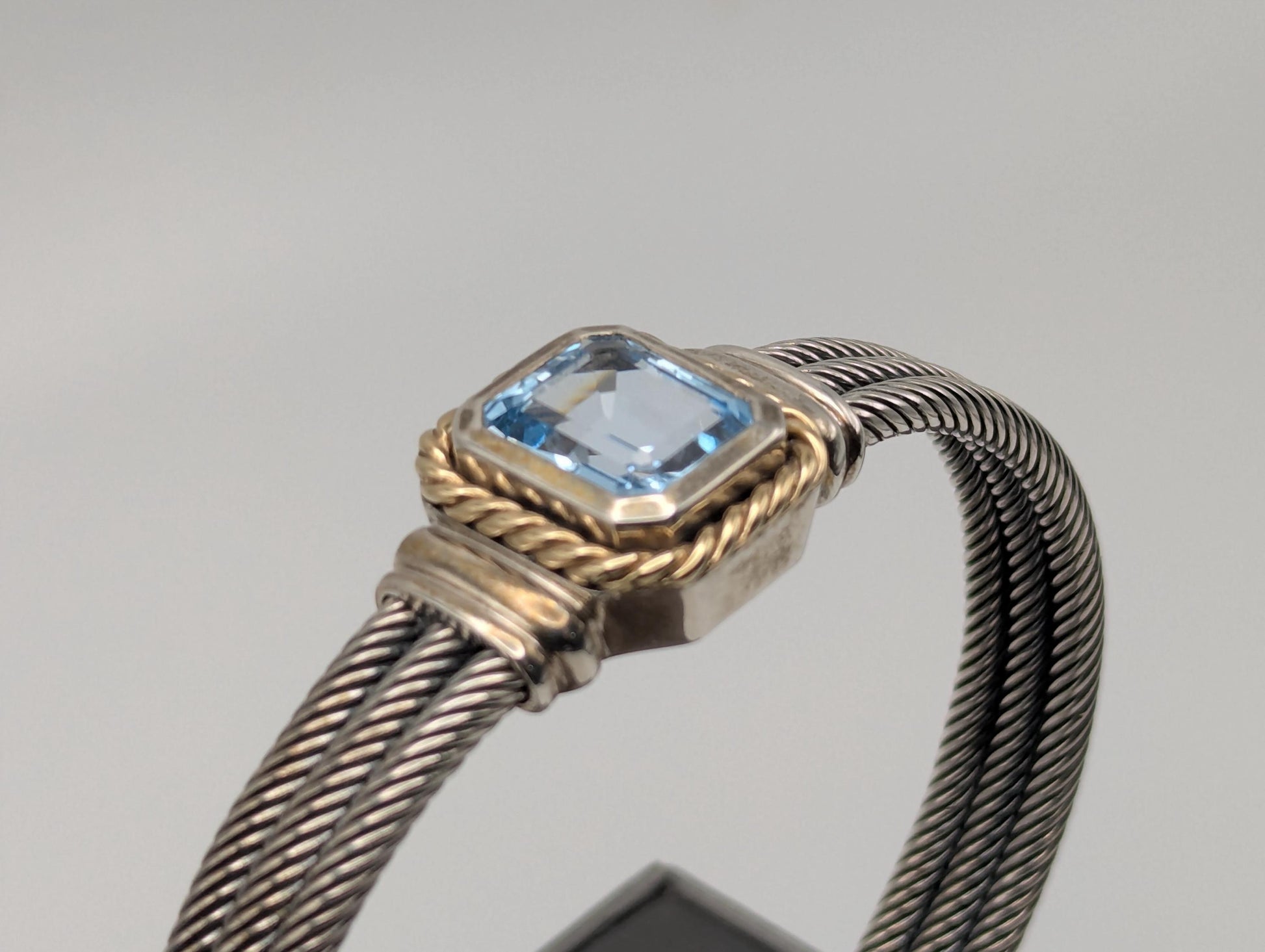 Designer Inspired 14k Gold and Sterling Silver Topaz Cuff Bracelet