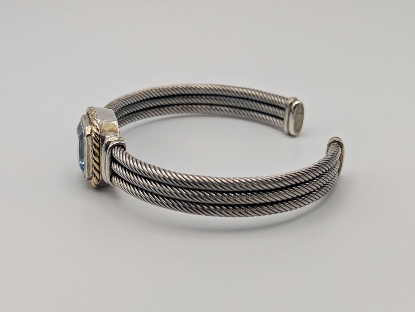 Designer Inspired 14k Gold and Sterling Silver Topaz Cuff Bracelet