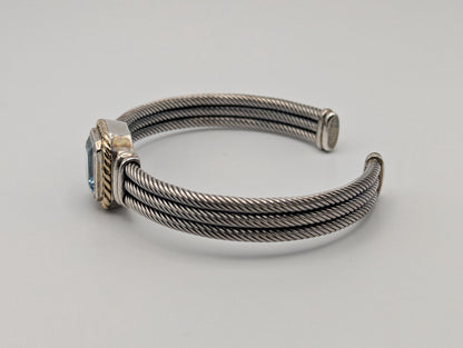 Designer Inspired 14k Gold and Sterling Silver Topaz Cuff Bracelet