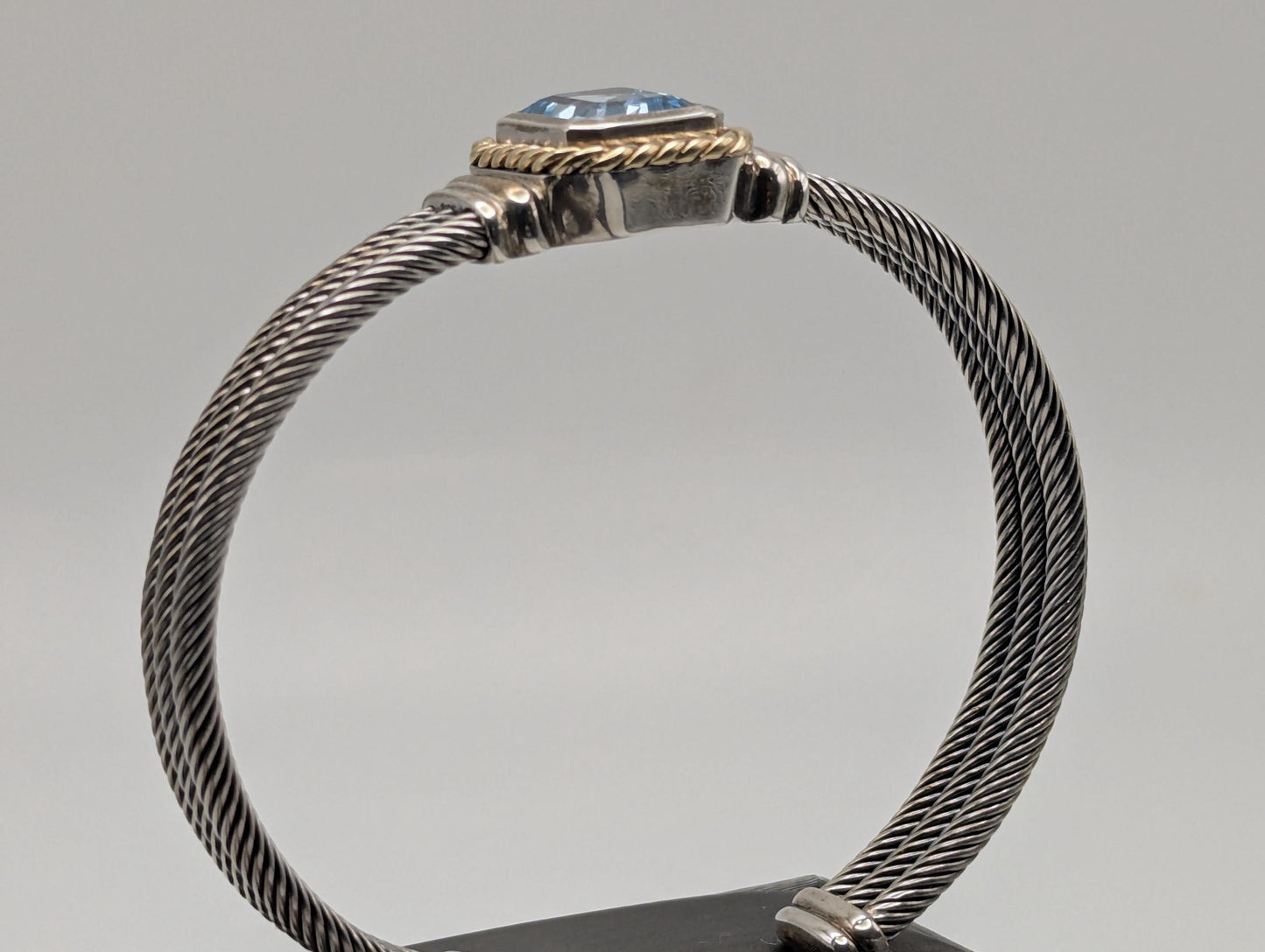 Designer Inspired 14k Gold and Sterling Silver Topaz Cuff Bracelet