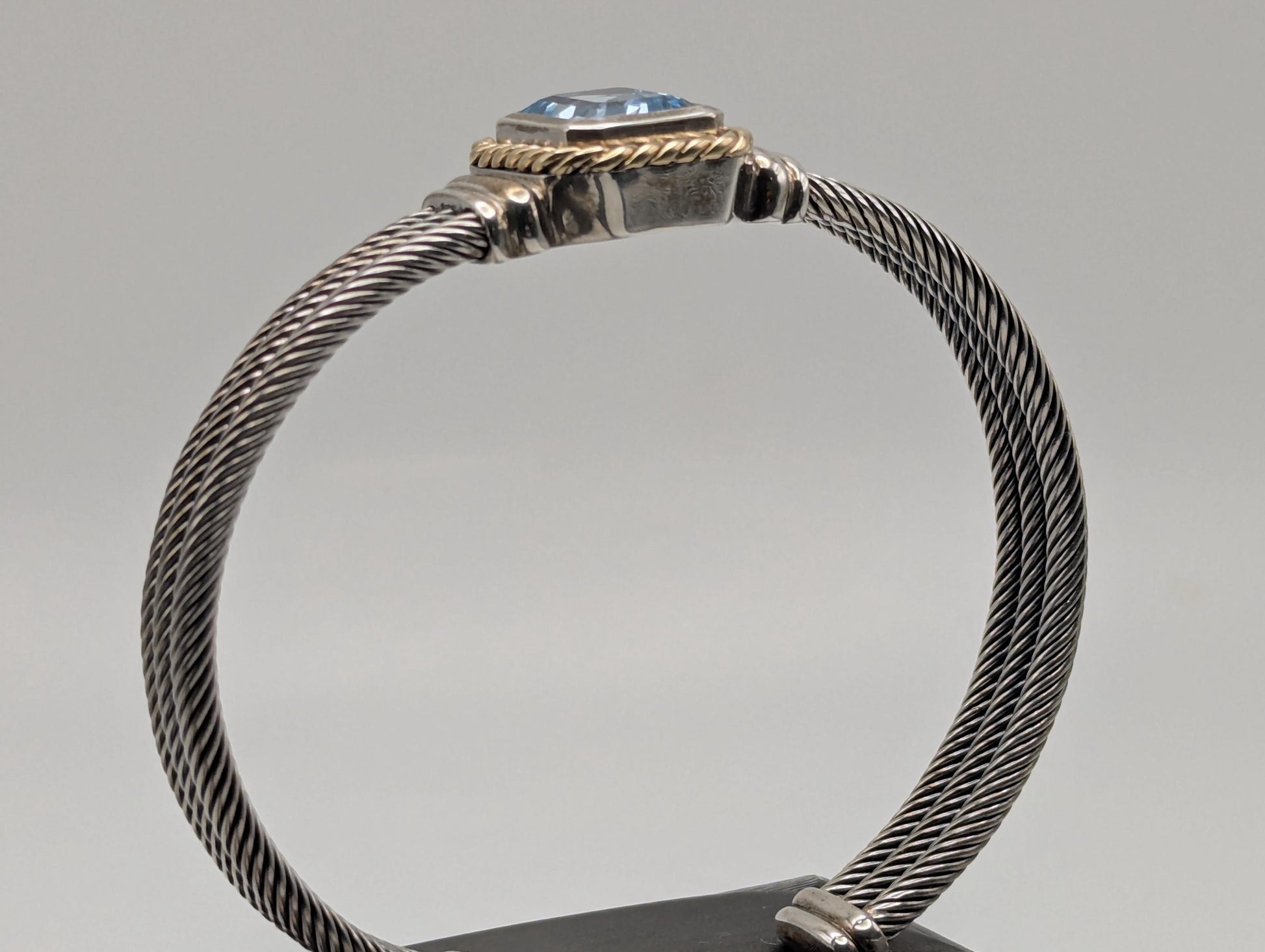 Designer Inspired 14k Gold and Sterling Silver Topaz Cuff Bracelet