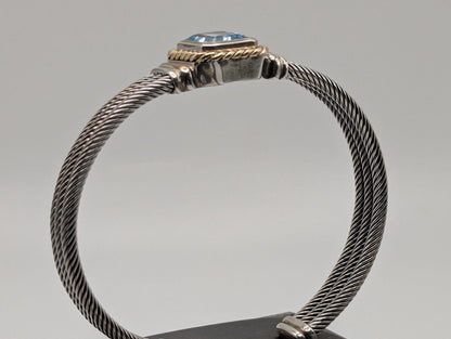 Designer Inspired 14k Gold and Sterling Silver Topaz Cuff Bracelet
