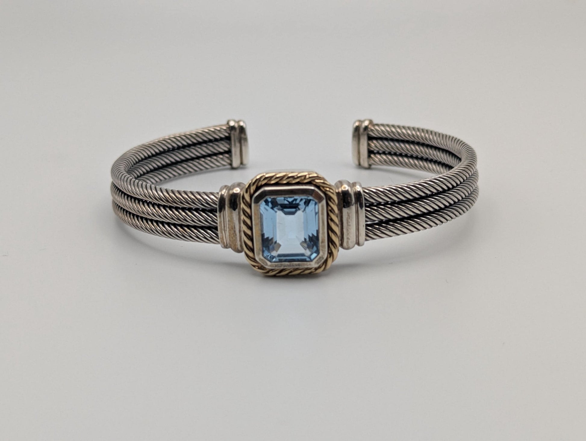 Designer Inspired 14k Gold and Sterling Silver Topaz Cuff Bracelet