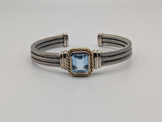 Designer Inspired 14k Gold and Sterling Silver Topaz Cuff Bracelet