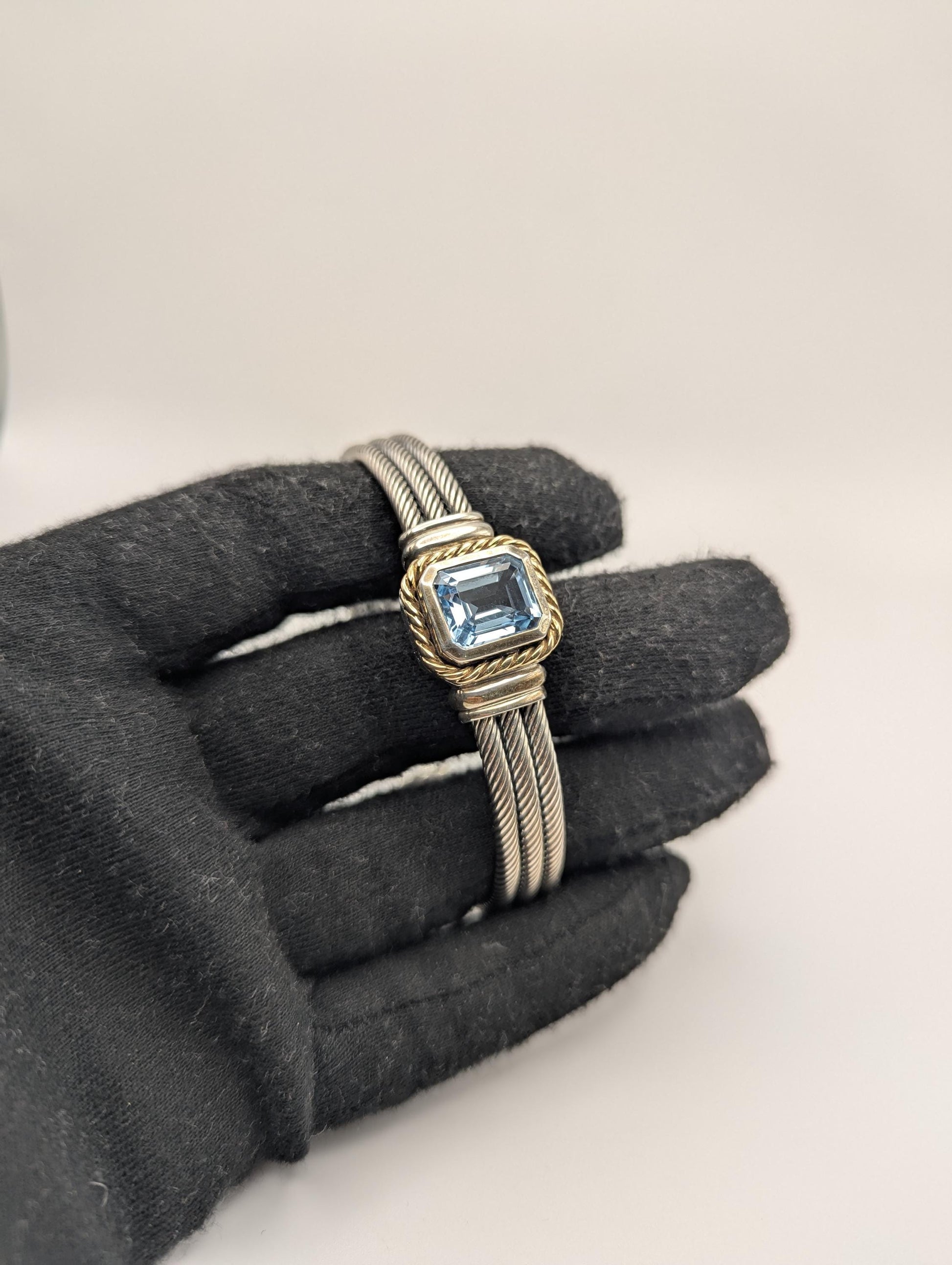 Designer Inspired 14k Gold and Sterling Silver Topaz Cuff Bracelet
