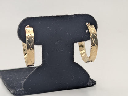 14k Vintage Yellow Gold Classic Etched Textured Hoop Earrings Gold Hoops Hinged