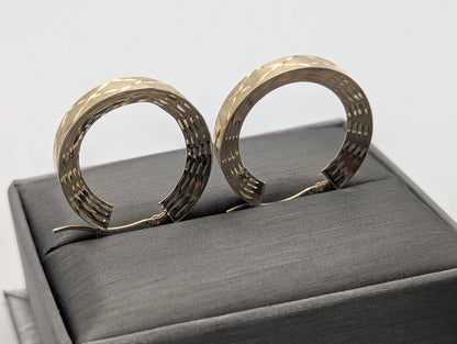 14k Vintage Yellow Gold Classic Etched Textured Hoop Earrings Gold Hoops Hinged