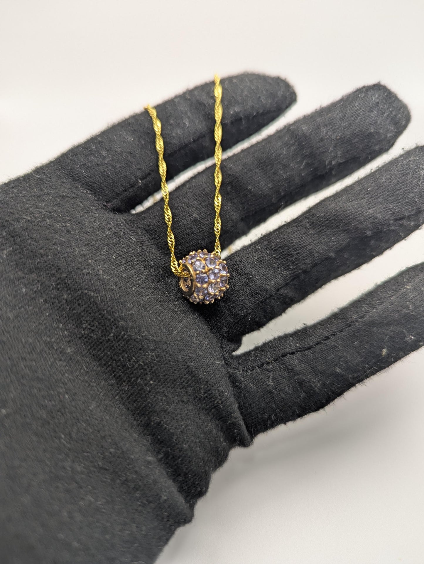 10k Gold Tanzanite Encrusted Round Slide Pendant Necklace + Complimentary GF 18k Necklace