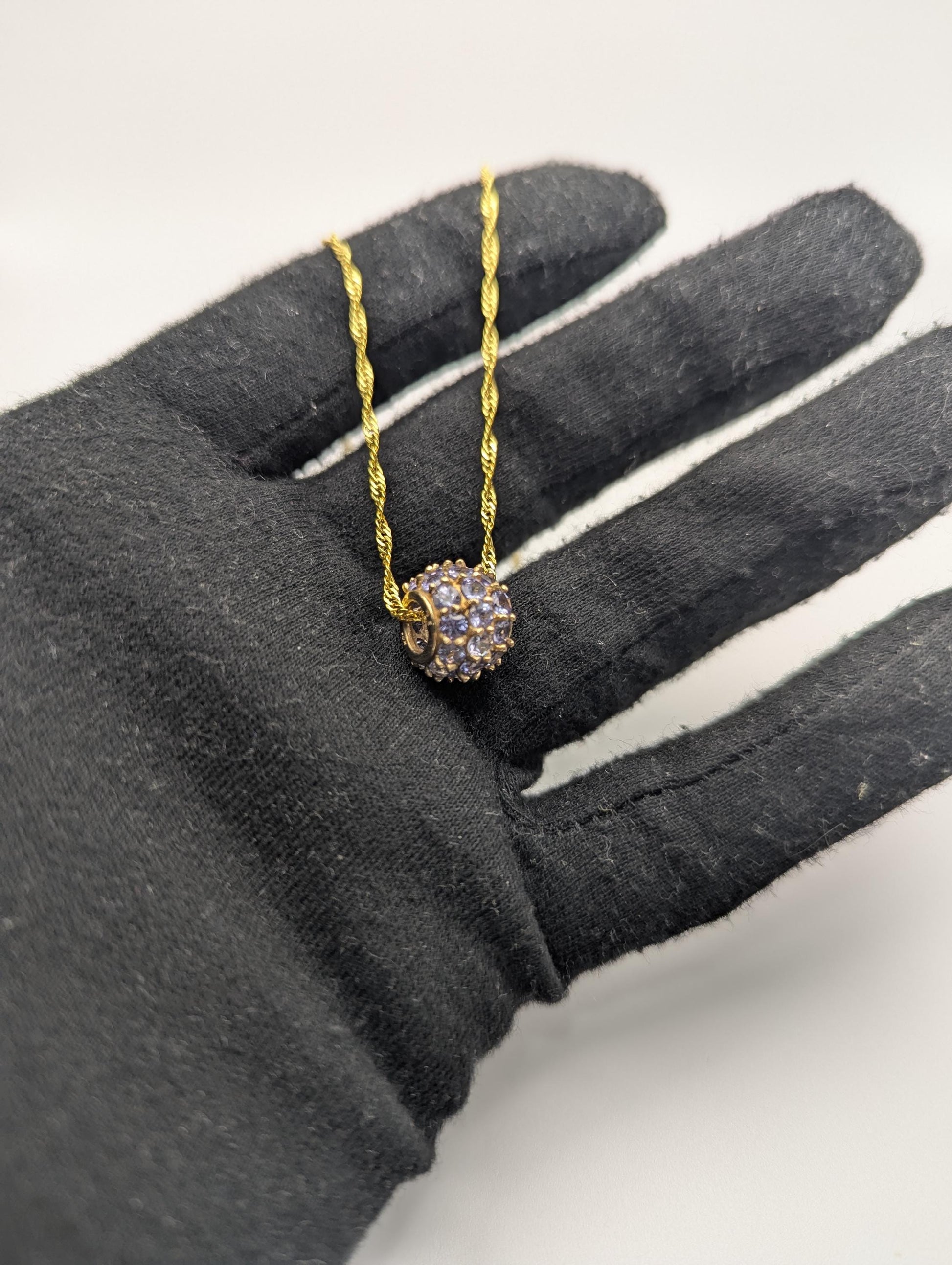 10k Gold Tanzanite Encrusted Round Slide Pendant Necklace + Complimentary GF 18k Necklace