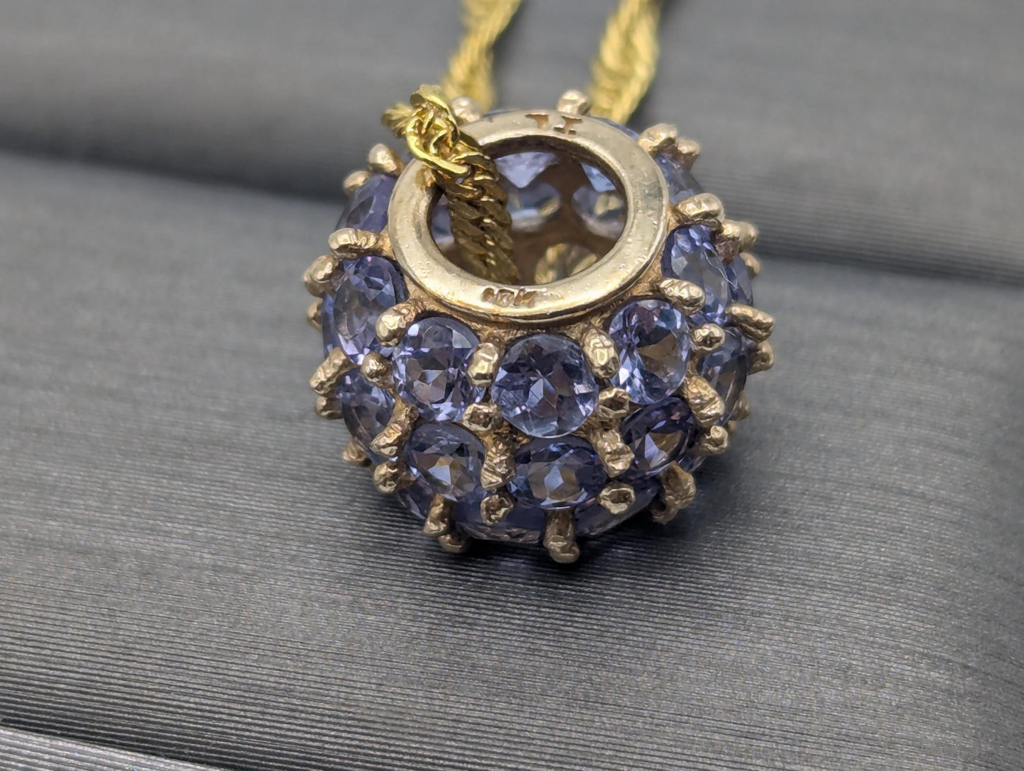10k Gold Tanzanite Encrusted Round Slide Pendant Necklace + Complimentary GF 18k Necklace