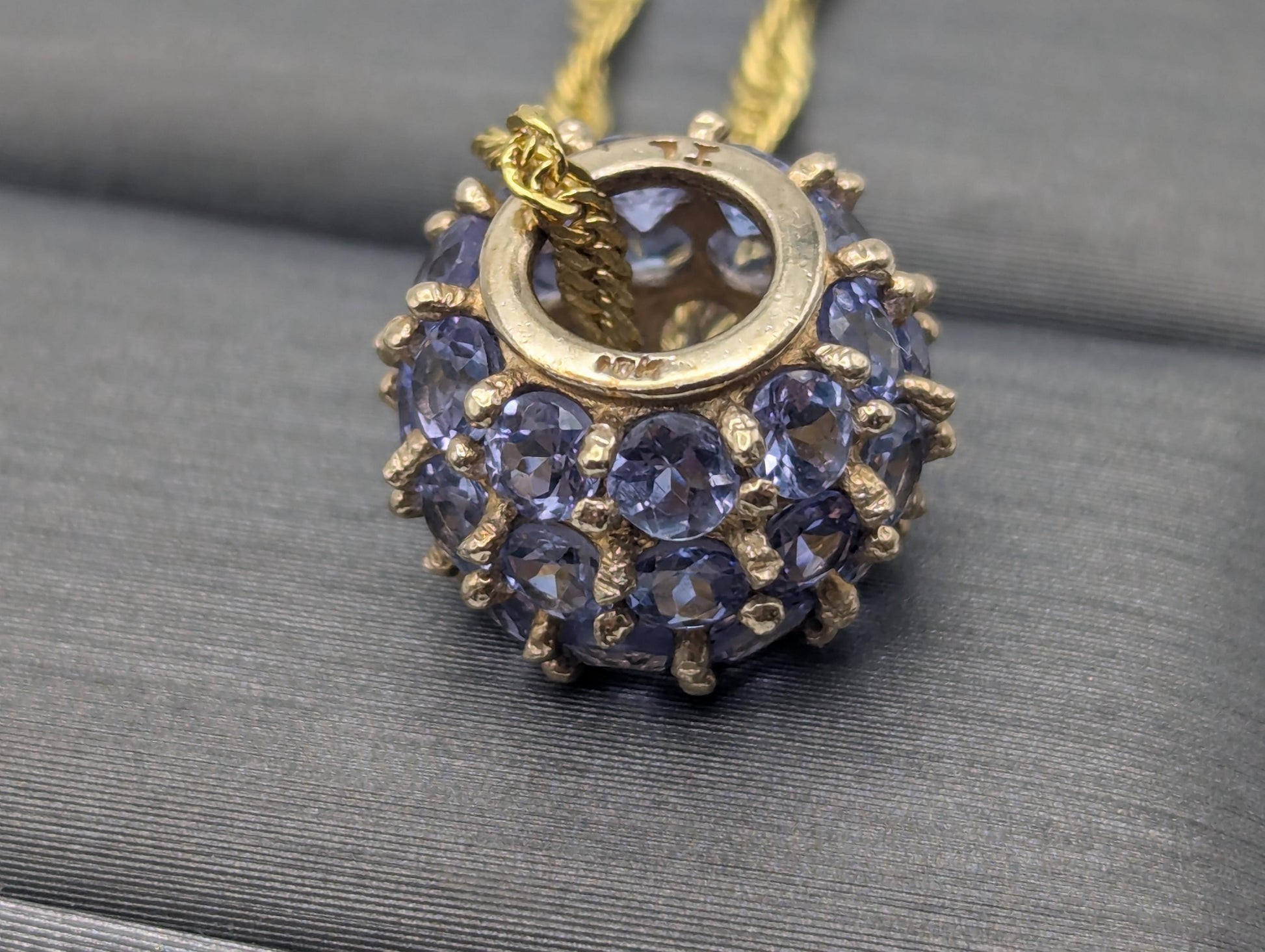 10k Gold Tanzanite Encrusted Round Slide Pendant Necklace + Complimentary GF 18k Necklace