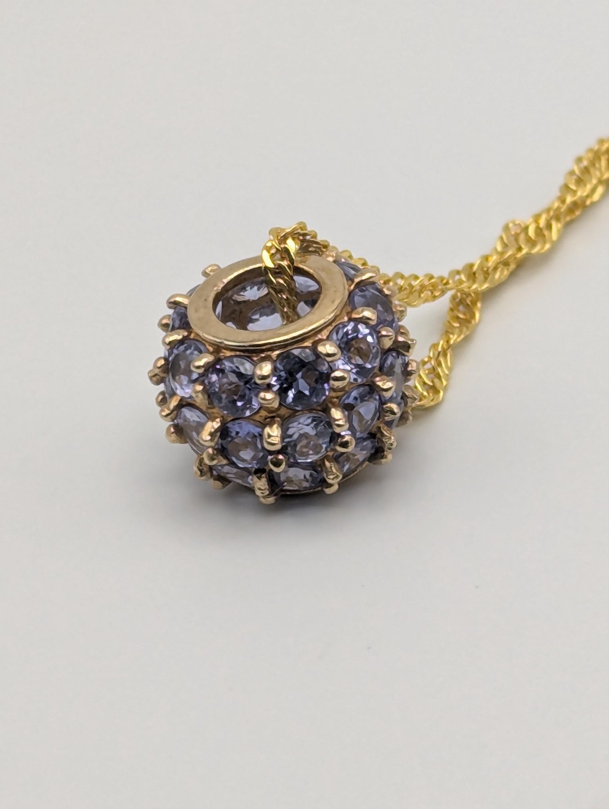 10k Gold Tanzanite Encrusted Round Slide Pendant Necklace + Complimentary GF 18k Necklace