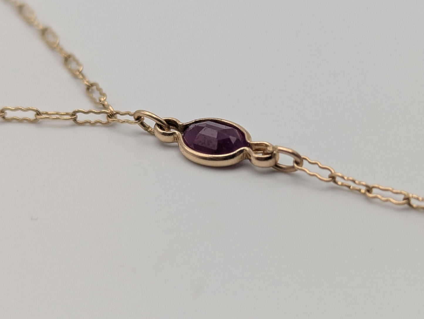 10k Yellow Gold Ruby 2" Lariat Chain Necklace 18" Layering Dainty Necklace