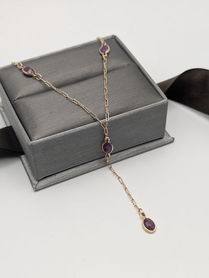 10k Yellow Gold Ruby 2" Lariat Chain Necklace 18" Layering Dainty Necklace