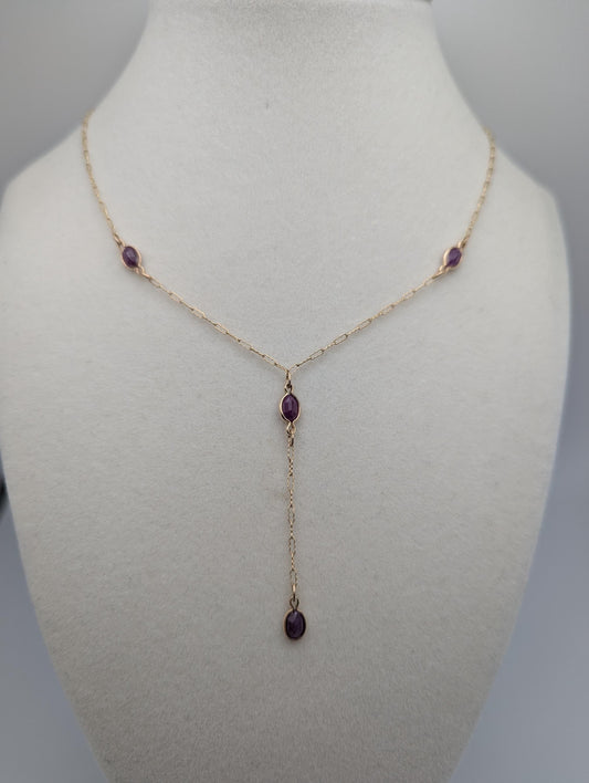 10k Yellow Gold Ruby 2" Lariat Chain Necklace 18" Layering Dainty Necklace