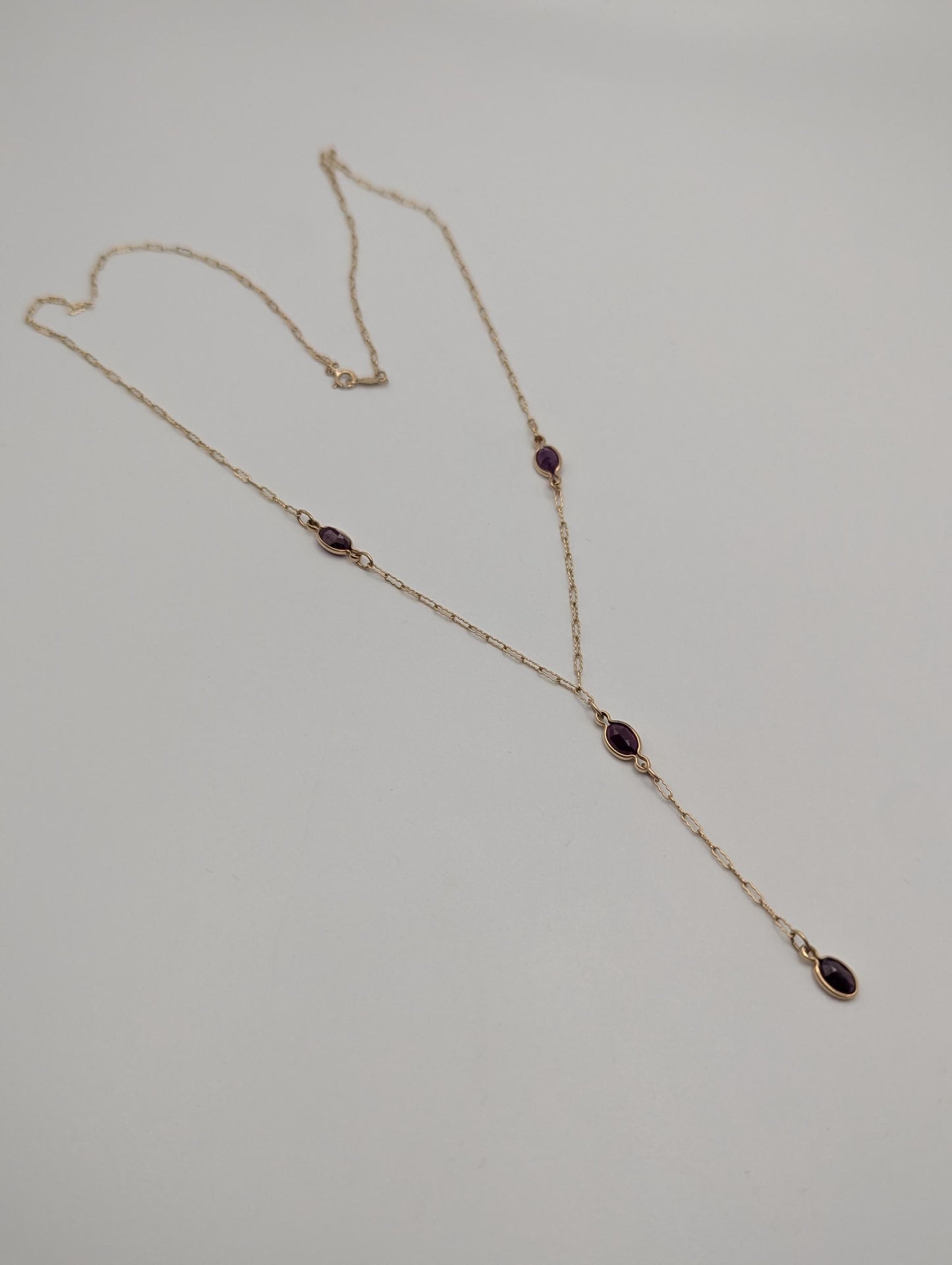 10k Yellow Gold Ruby 2" Lariat Chain Necklace 18" Layering Dainty Necklace