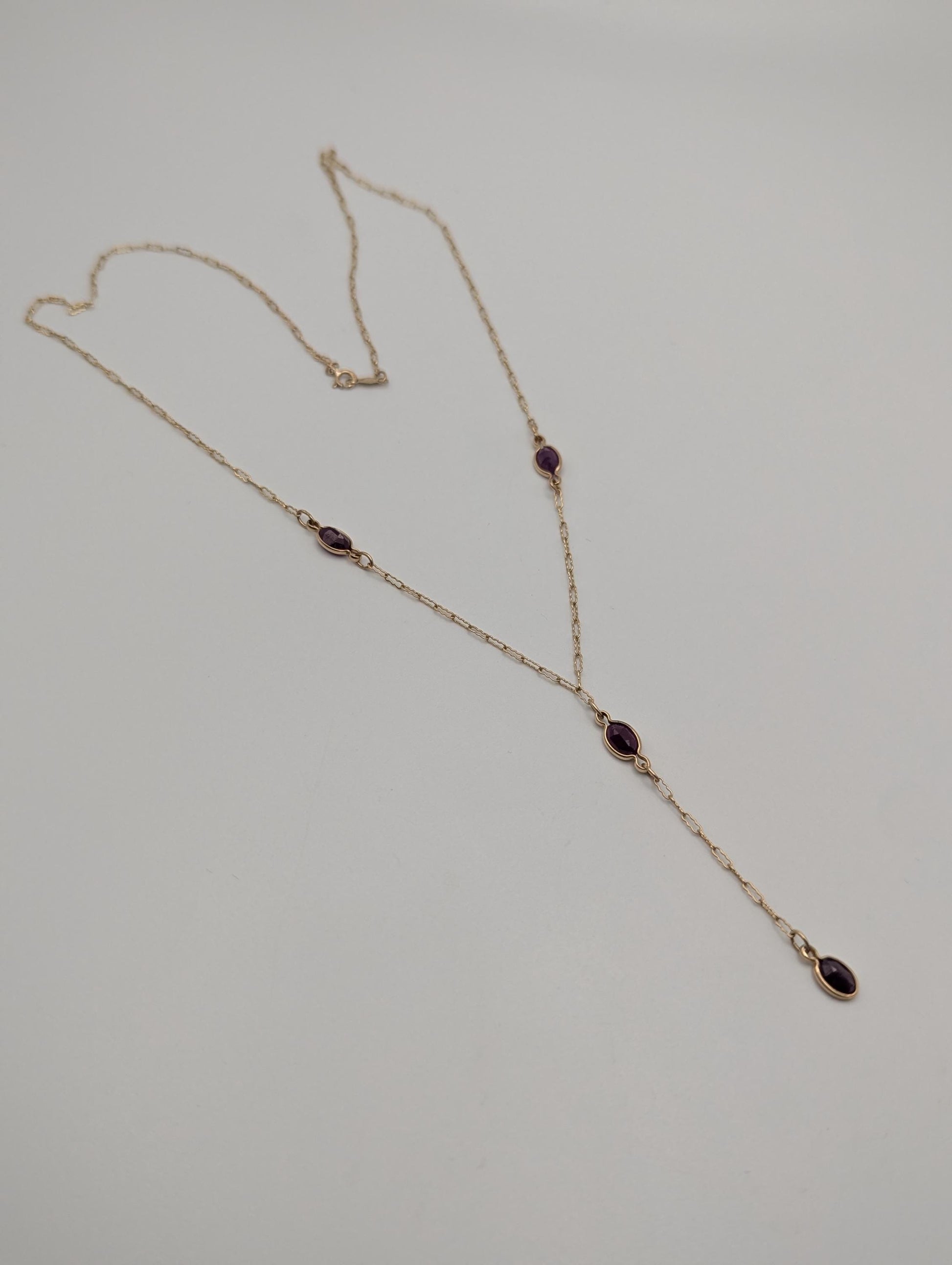 10k Yellow Gold Ruby 2" Lariat Chain Necklace 18" Layering Dainty Necklace
