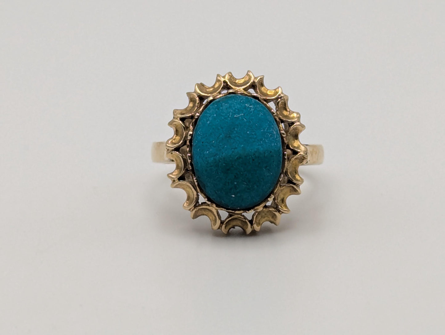 14k Yellow Gold Vintage Turquoise Cluster Ring Vintage Cocktail Ring