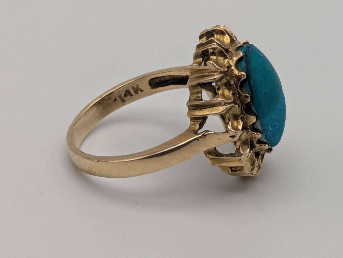 14k Yellow Gold Vintage Turquoise Cluster Ring Vintage Cocktail Ring