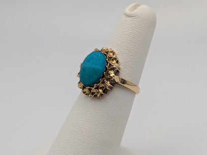 14k Yellow Gold Vintage Turquoise Cluster Ring Vintage Cocktail Ring