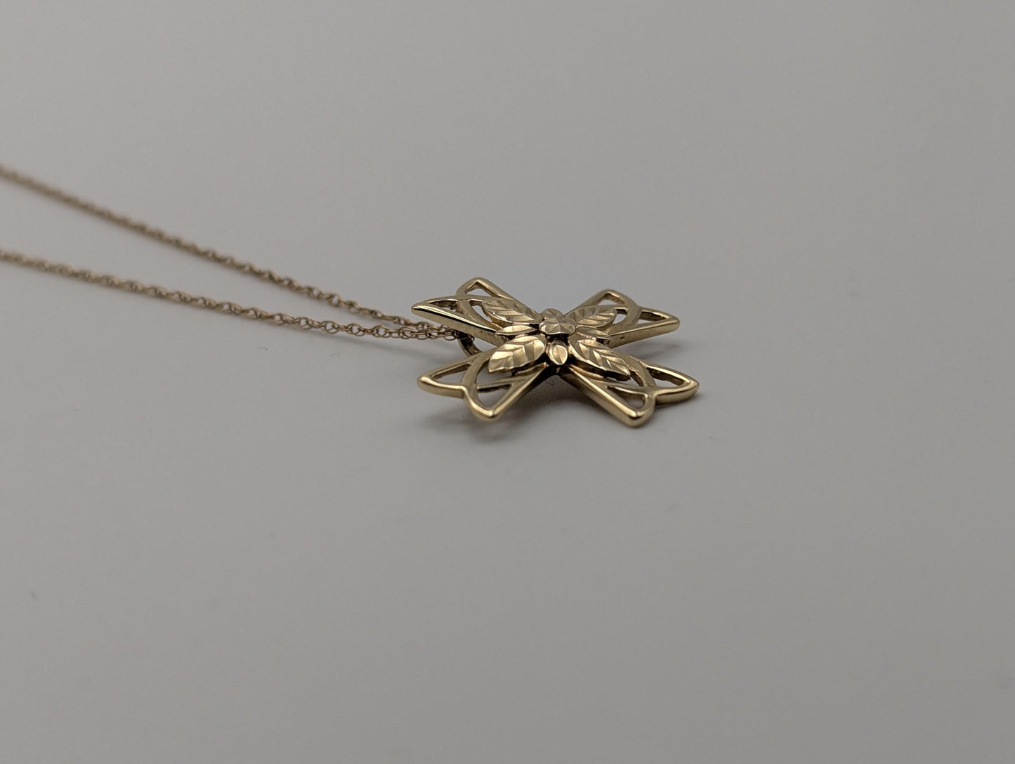 14k Yellow Gold Filigree Cross Necklace 18" Crucifix Gold Chain