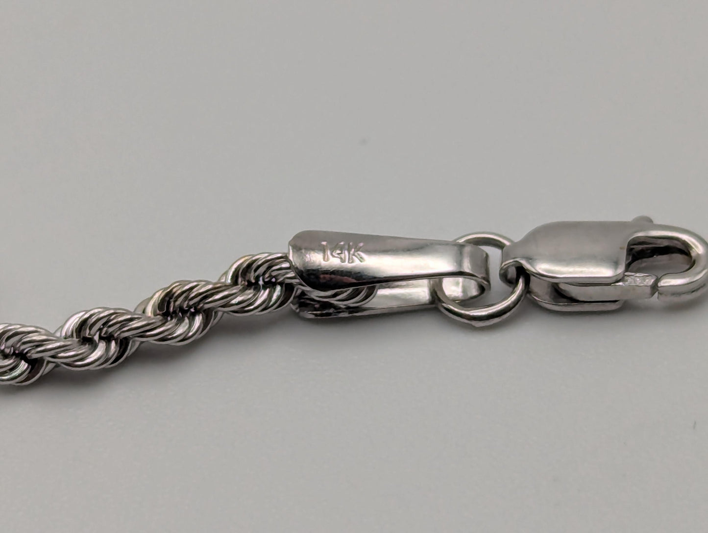 14k White Gold 1.9mm Twisted Rope 7" Bracelet Chain Classic Gold Rope Chain