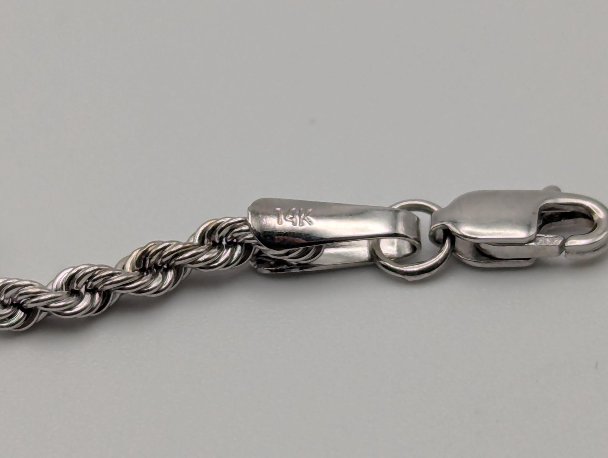 14k White Gold 1.9mm Twisted Rope 7" Bracelet Chain Classic Gold Rope Chain