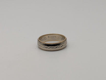 14k Heavy 5.1 gr Two-Tone Gold Barbwire Design Wedding Cigar Band Anniversary Ring