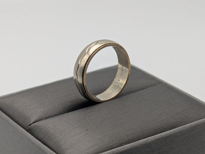 14k Heavy 5.1 gr Two-Tone Gold Barbwire Design Wedding Cigar Band Anniversary Ring
