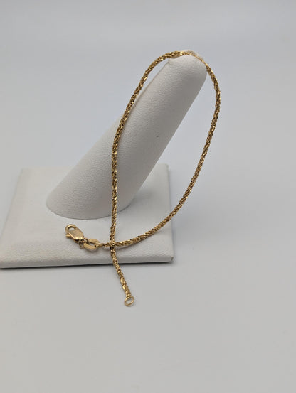 14k ITALY Gold 1.3 mm Twisted Chain Bracelet 7" Solid Gold Bracelet
