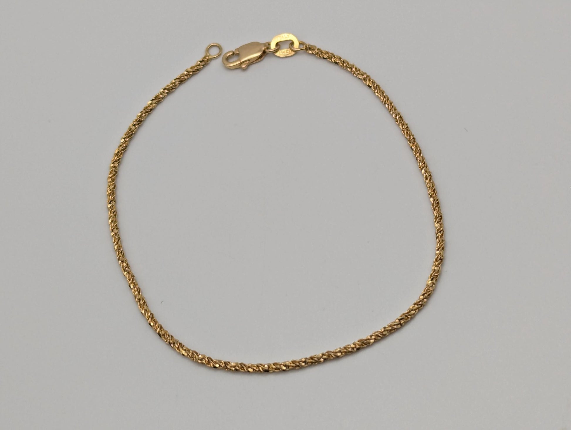 14k ITALY Gold 1.3 mm Twisted Chain Bracelet 7" Solid Gold Bracelet