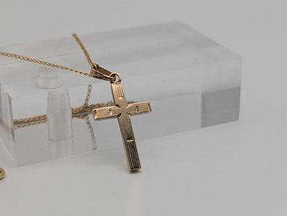 Israel 10k Yellow Gold Cross Pendant Necklace 15 " Crucifix Necklace