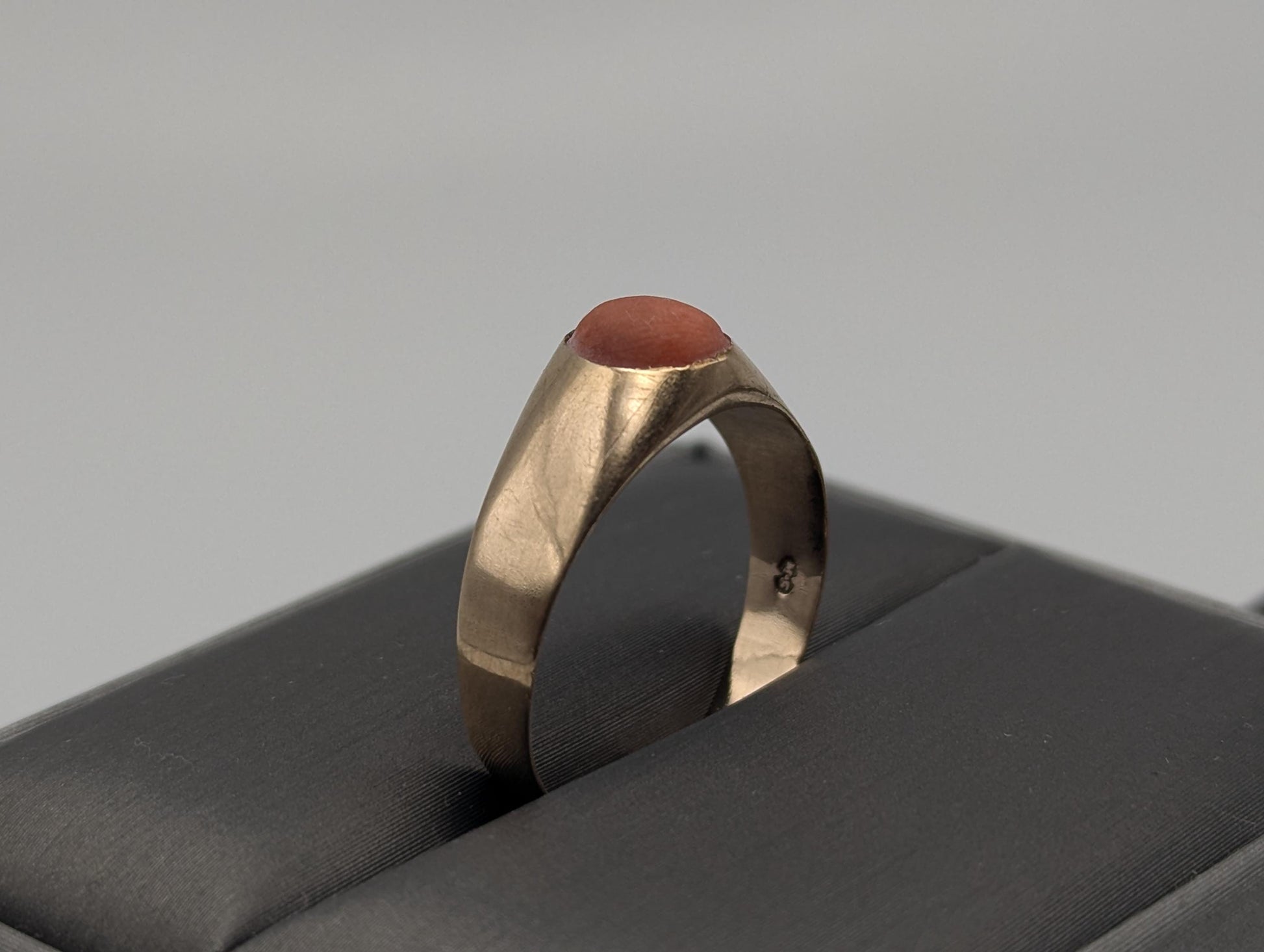 14k Yellow Gold Pink Coral Ring Cocktail Ring Statement Ring