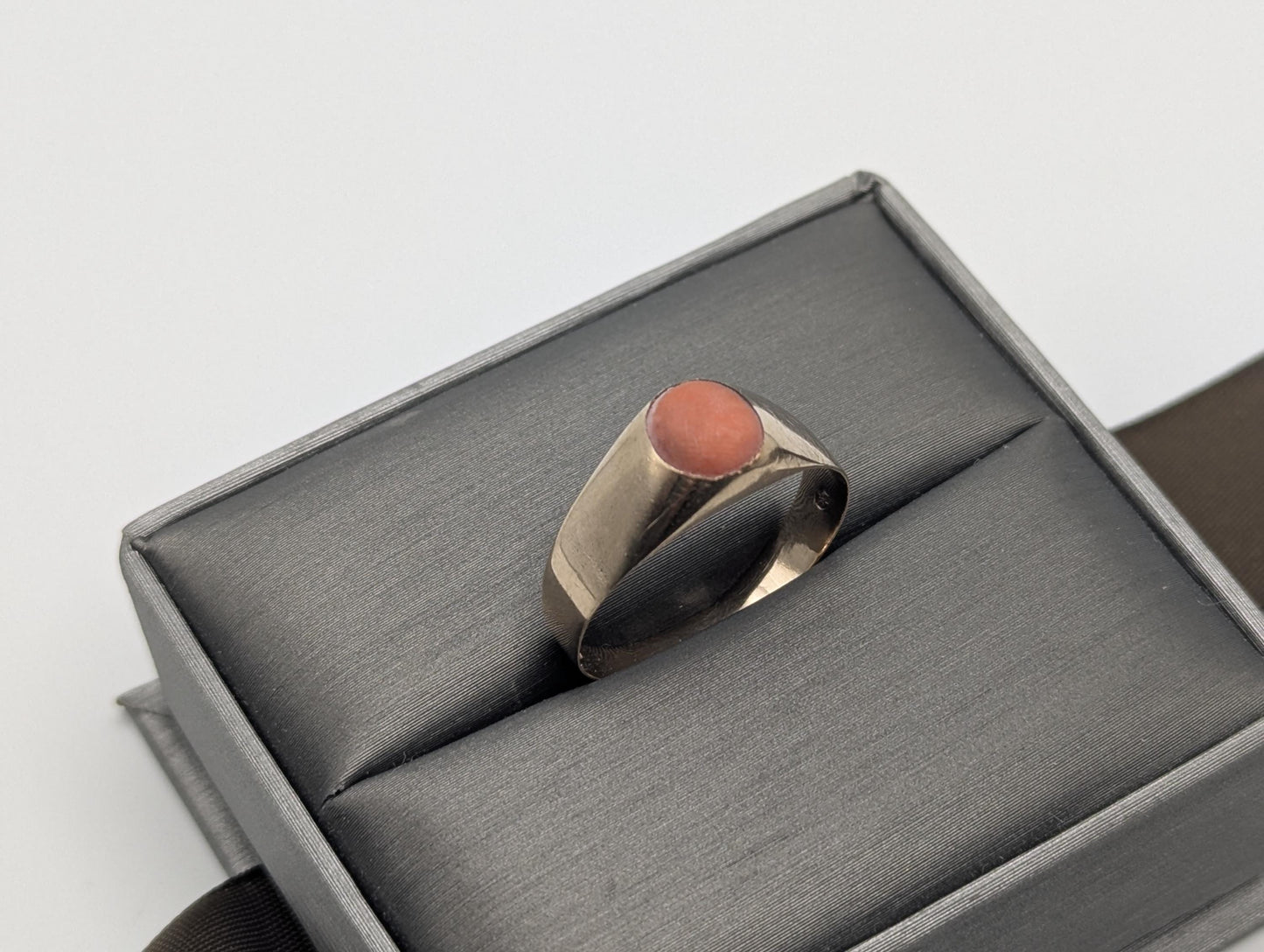 14k Yellow Gold Pink Coral Ring Cocktail Ring Statement Ring
