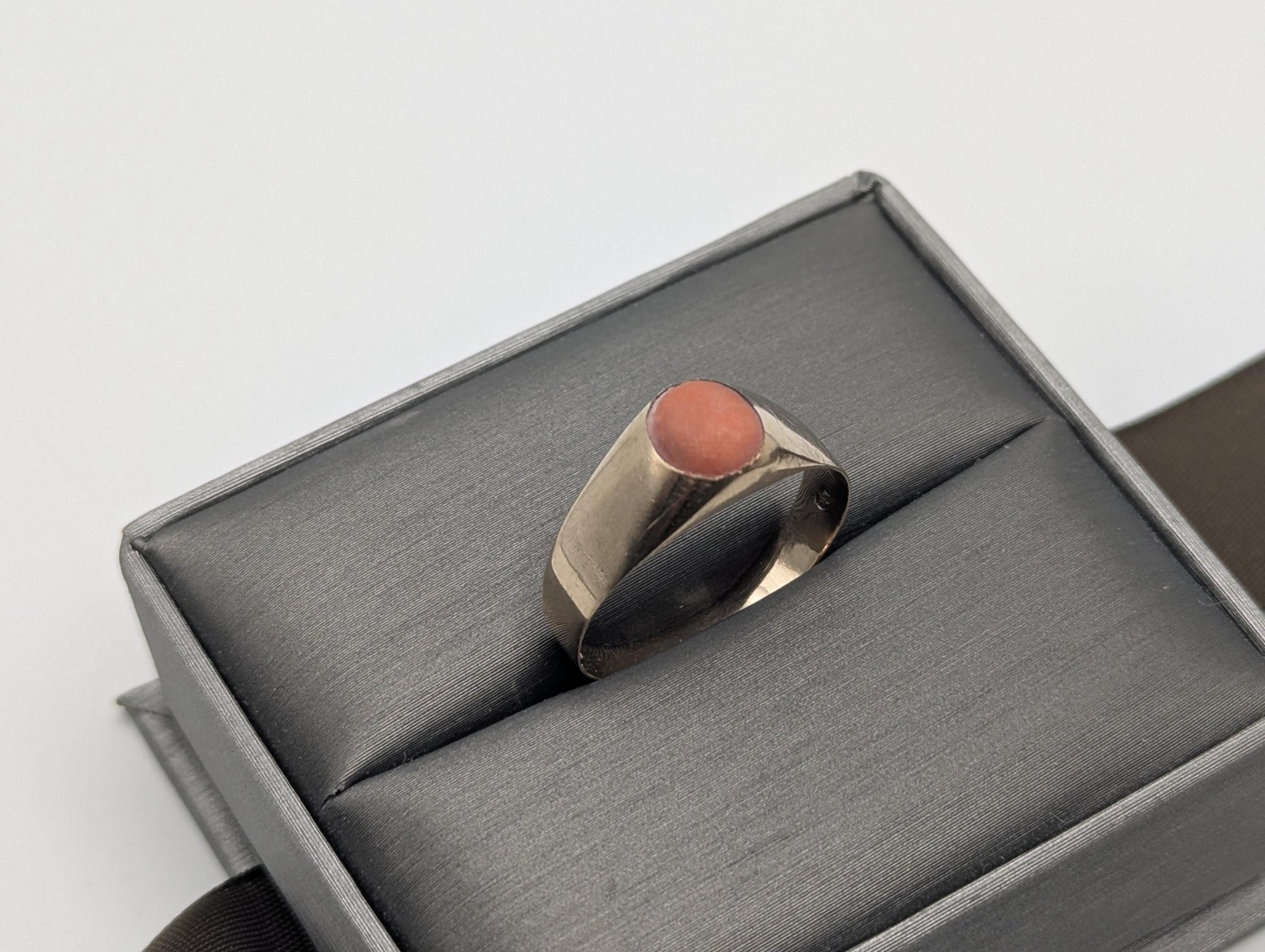 14k Yellow Gold Pink Coral Ring Cocktail Ring Statement Ring