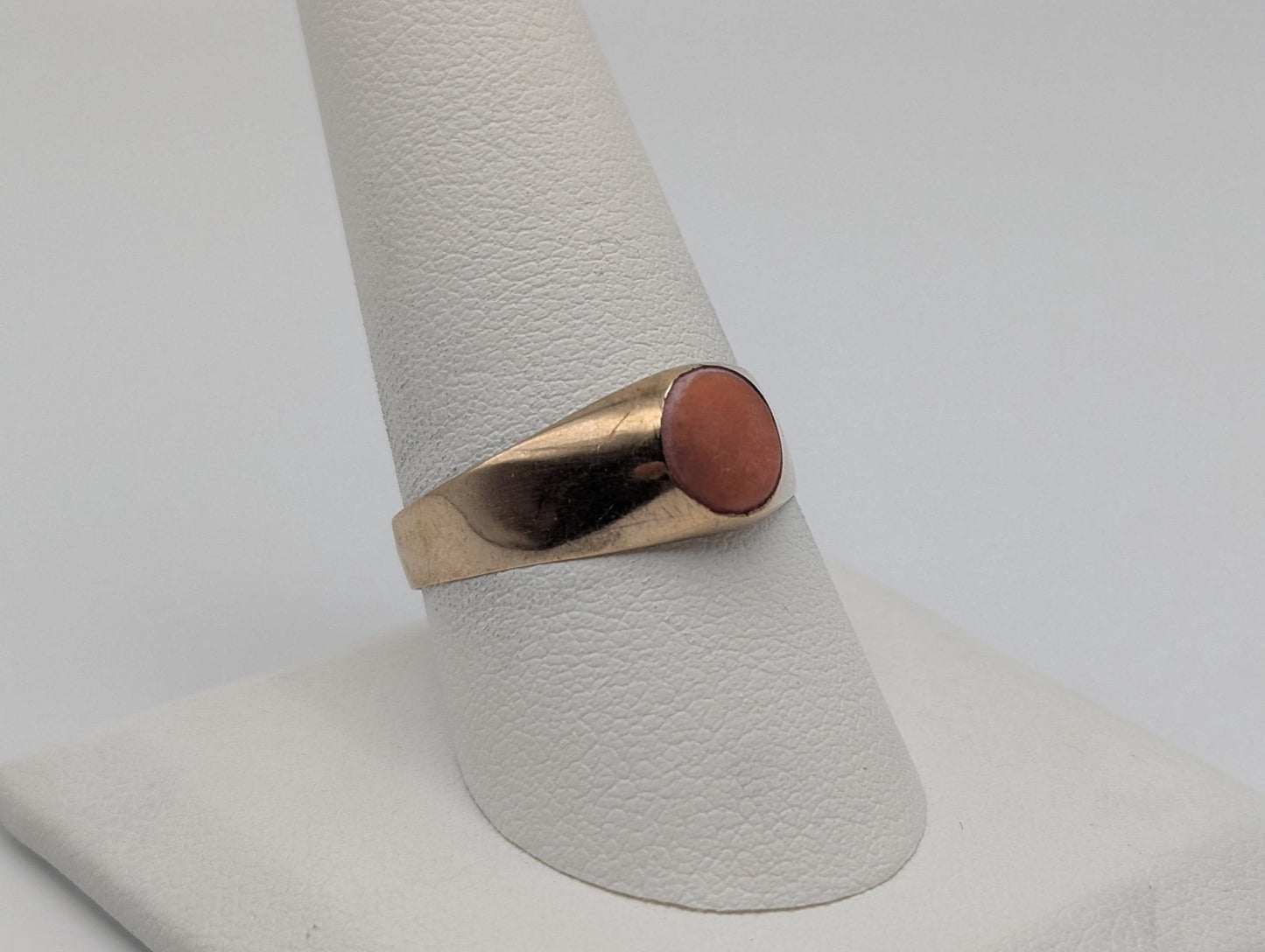 14k Yellow Gold Pink Coral Ring Cocktail Ring Statement Ring