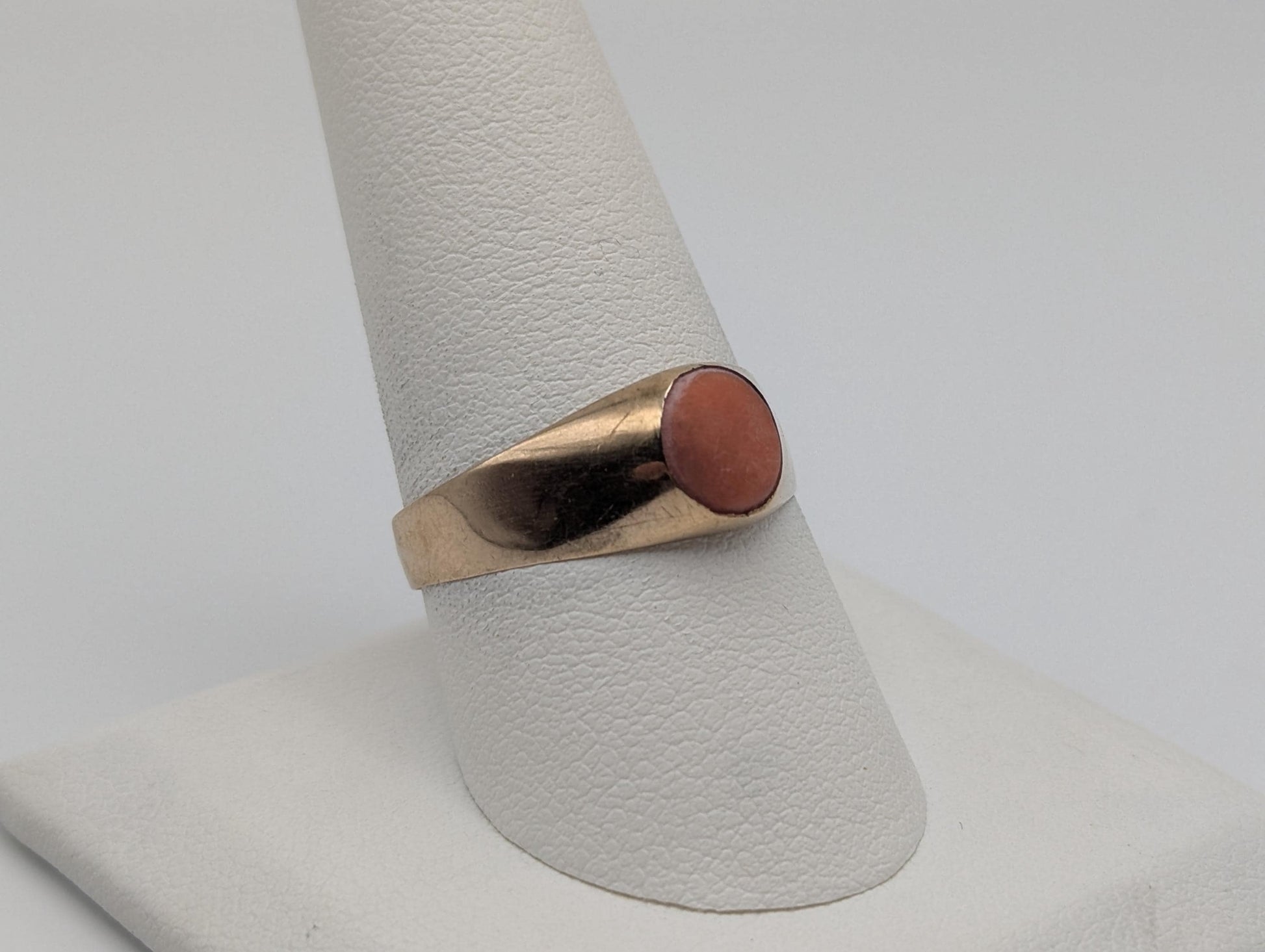 14k Yellow Gold Pink Coral Ring Cocktail Ring Statement Ring