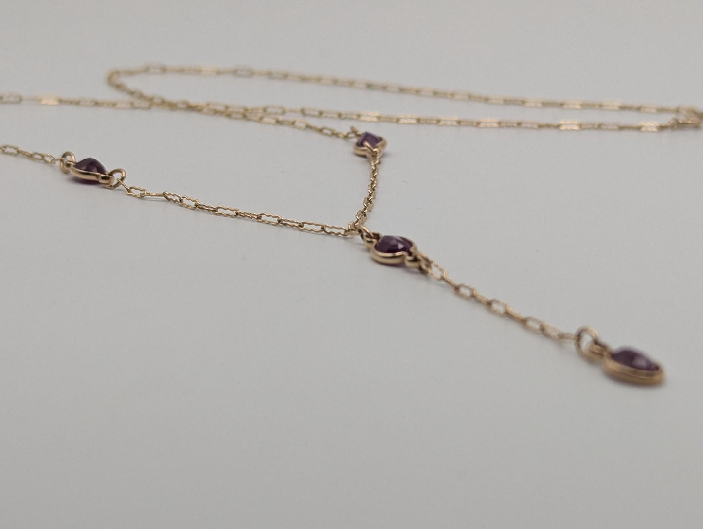10k Yellow Gold Ruby 2" Lariat Chain Necklace 18" Layering Dainty Necklace