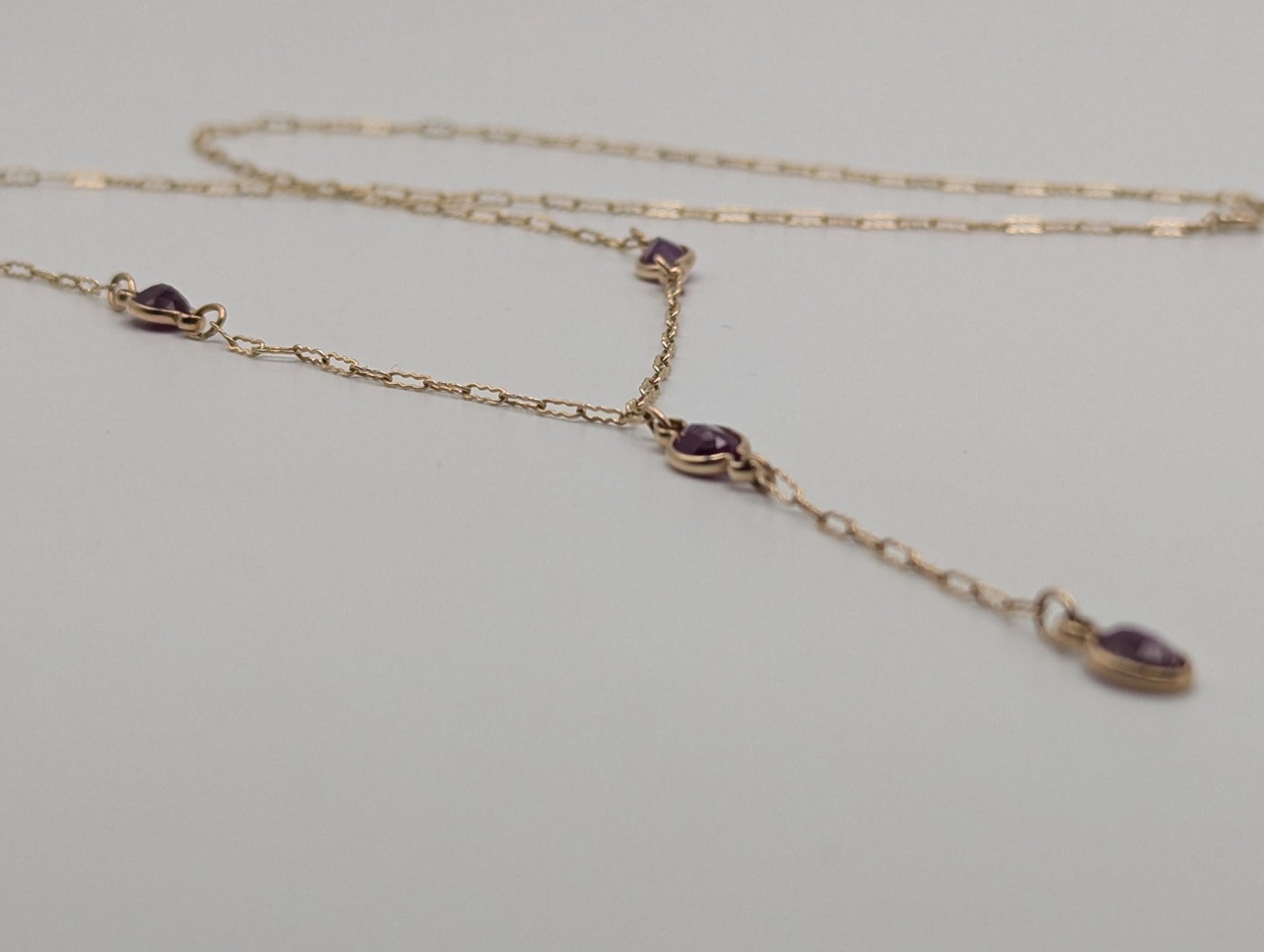 10k Yellow Gold Ruby 2" Lariat Chain Necklace 18" Layering Dainty Necklace