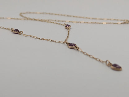 10k Yellow Gold Ruby 2" Lariat Chain Necklace 18" Layering Dainty Necklace