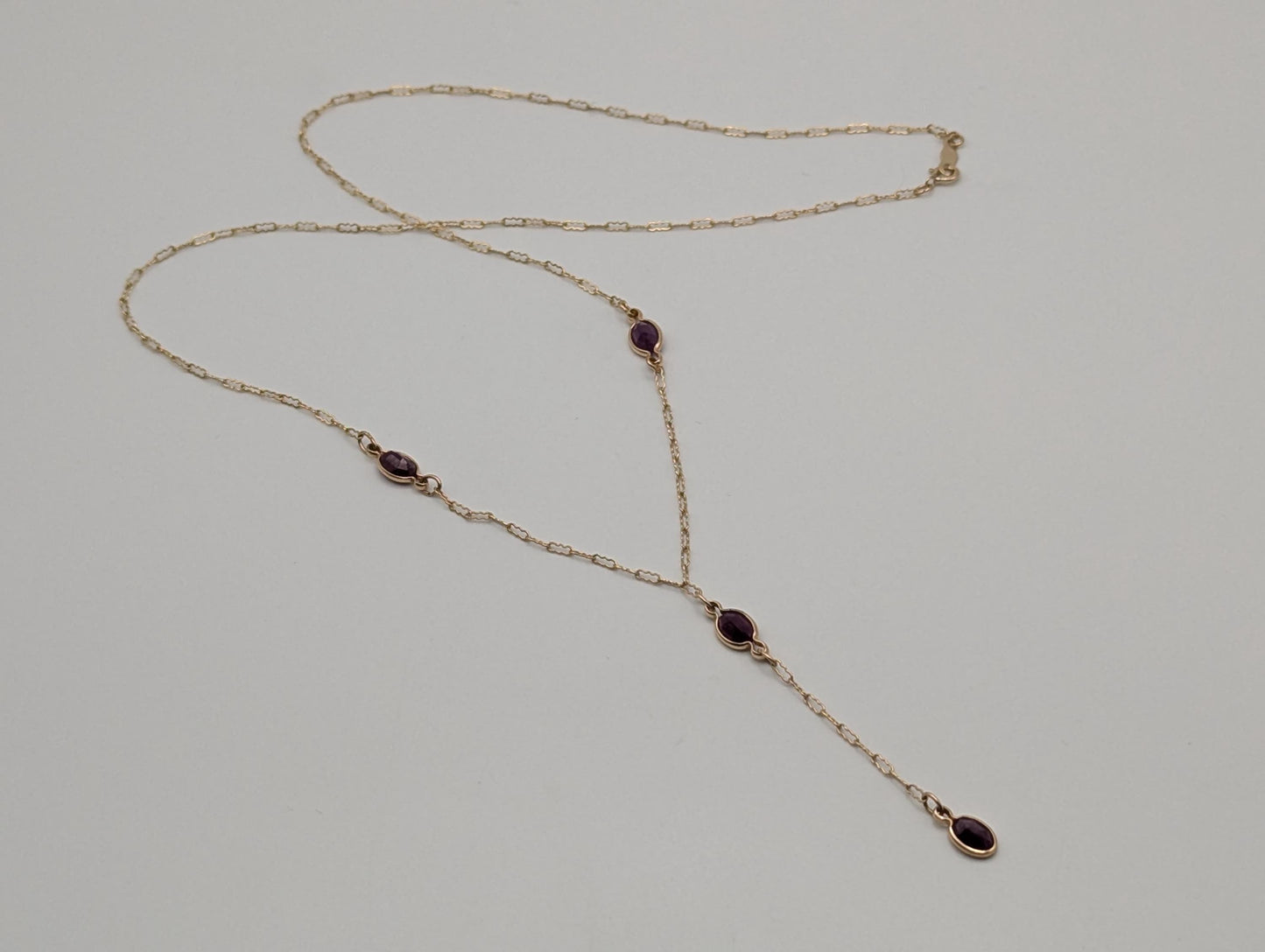 10k Yellow Gold Ruby 2" Lariat Chain Necklace 18" Layering Dainty Necklace