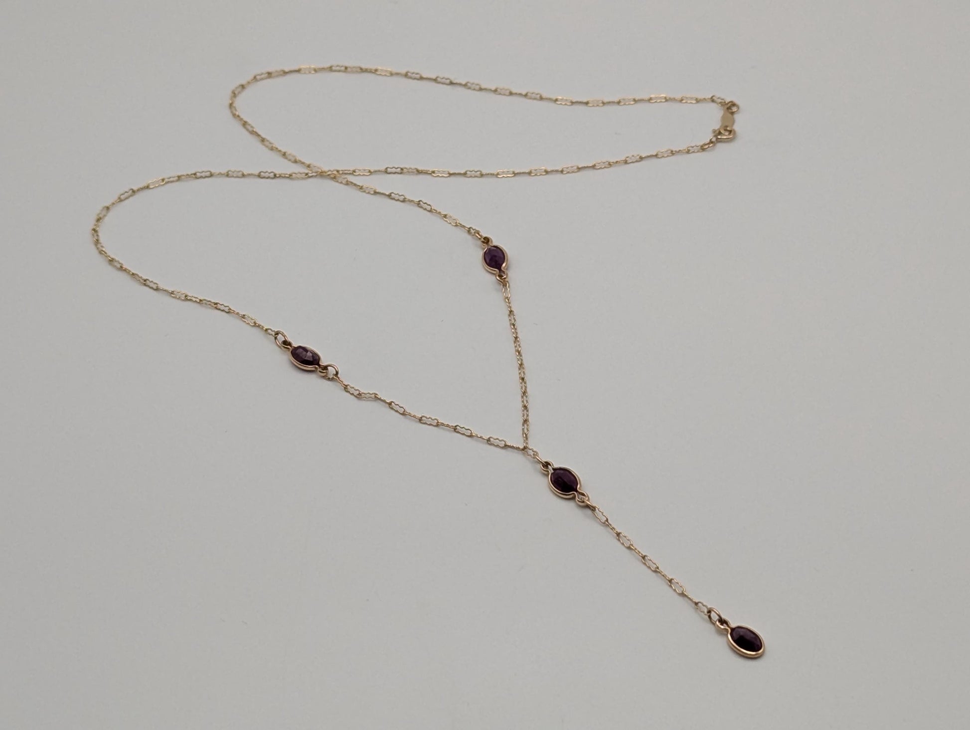 10k Yellow Gold Ruby 2" Lariat Chain Necklace 18" Layering Dainty Necklace