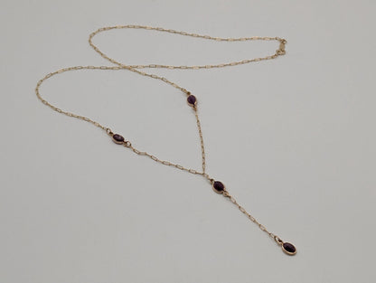 10k Yellow Gold Ruby 2" Lariat Chain Necklace 18" Layering Dainty Necklace