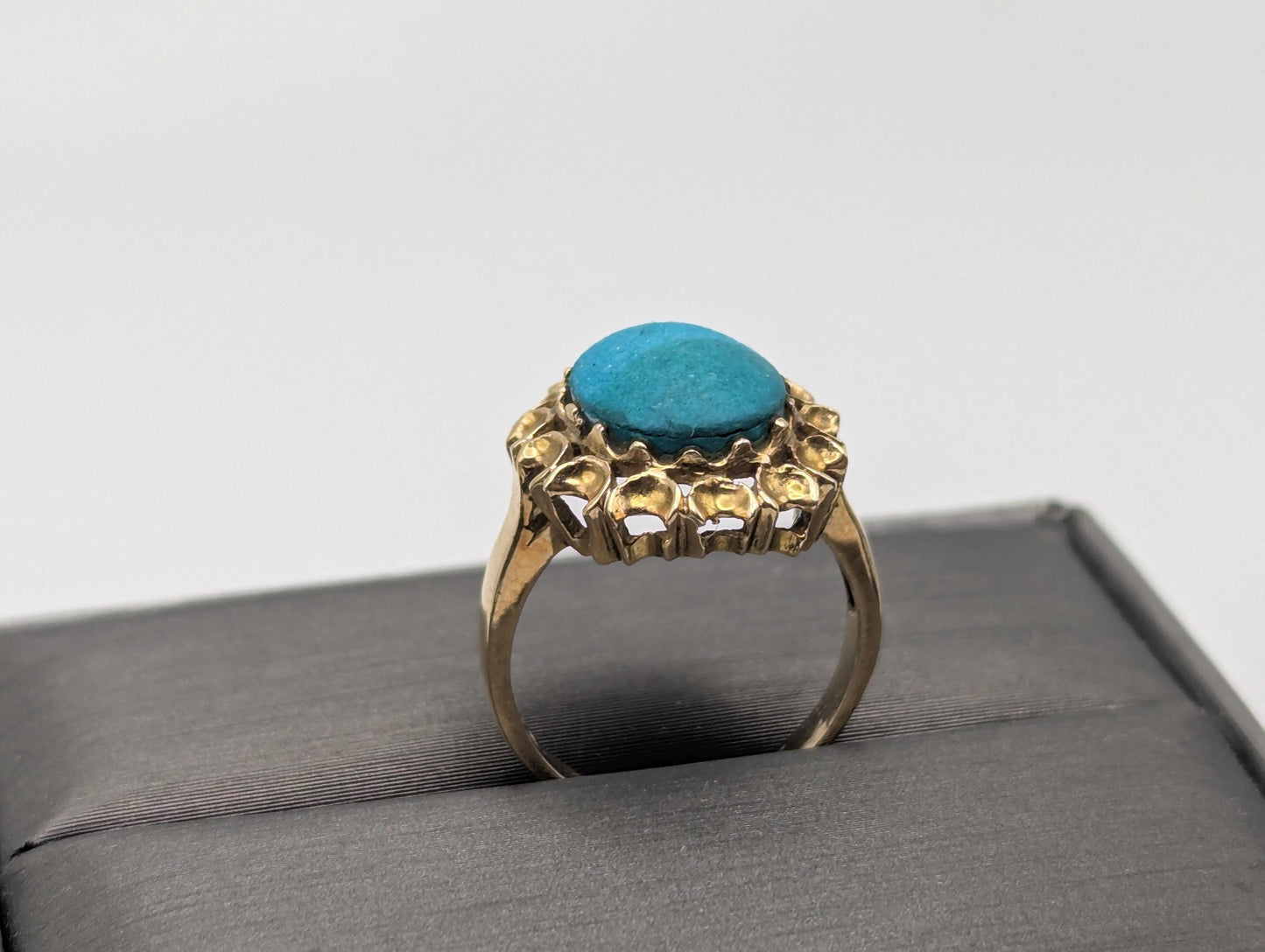 14k Yellow Gold Vintage Turquoise Cluster Ring Vintage Cocktail Ring