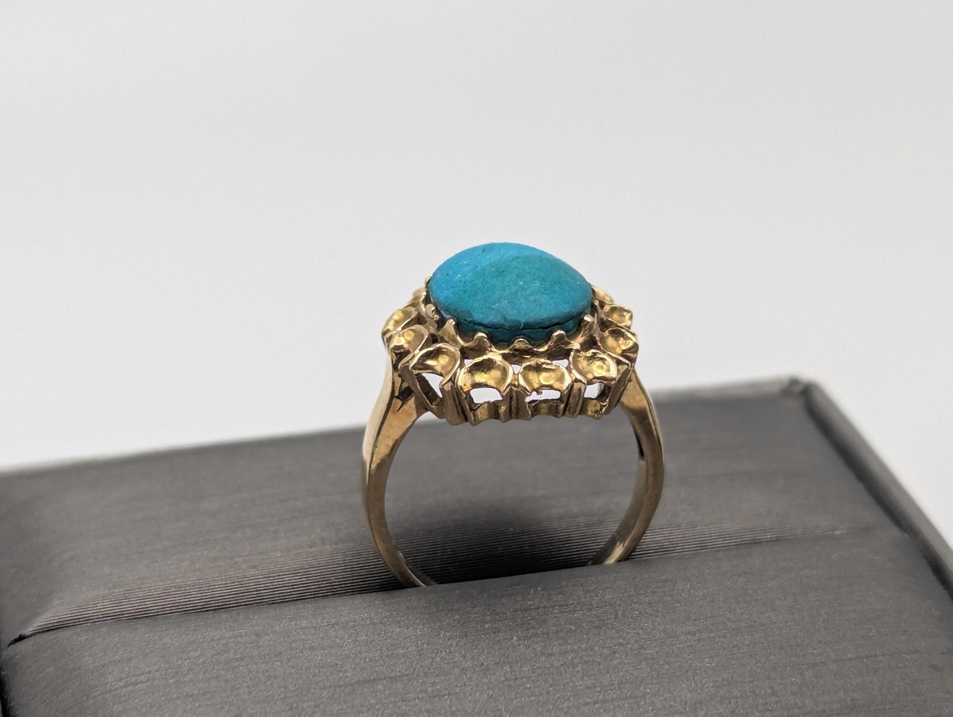 14k Yellow Gold Vintage Turquoise Cluster Ring Vintage Cocktail Ring