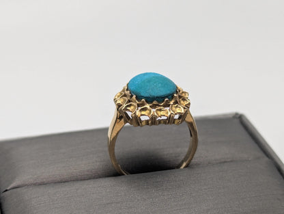14k Yellow Gold Vintage Turquoise Cluster Ring Vintage Cocktail Ring